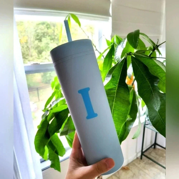 Monogram I blue tumbler straw and lid cup 20 oz women's accessories backpack bag - Picture 1 of 6